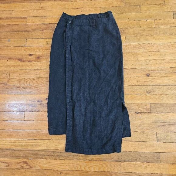 Eskandar Size 0 Linen Maxi Skirt Black